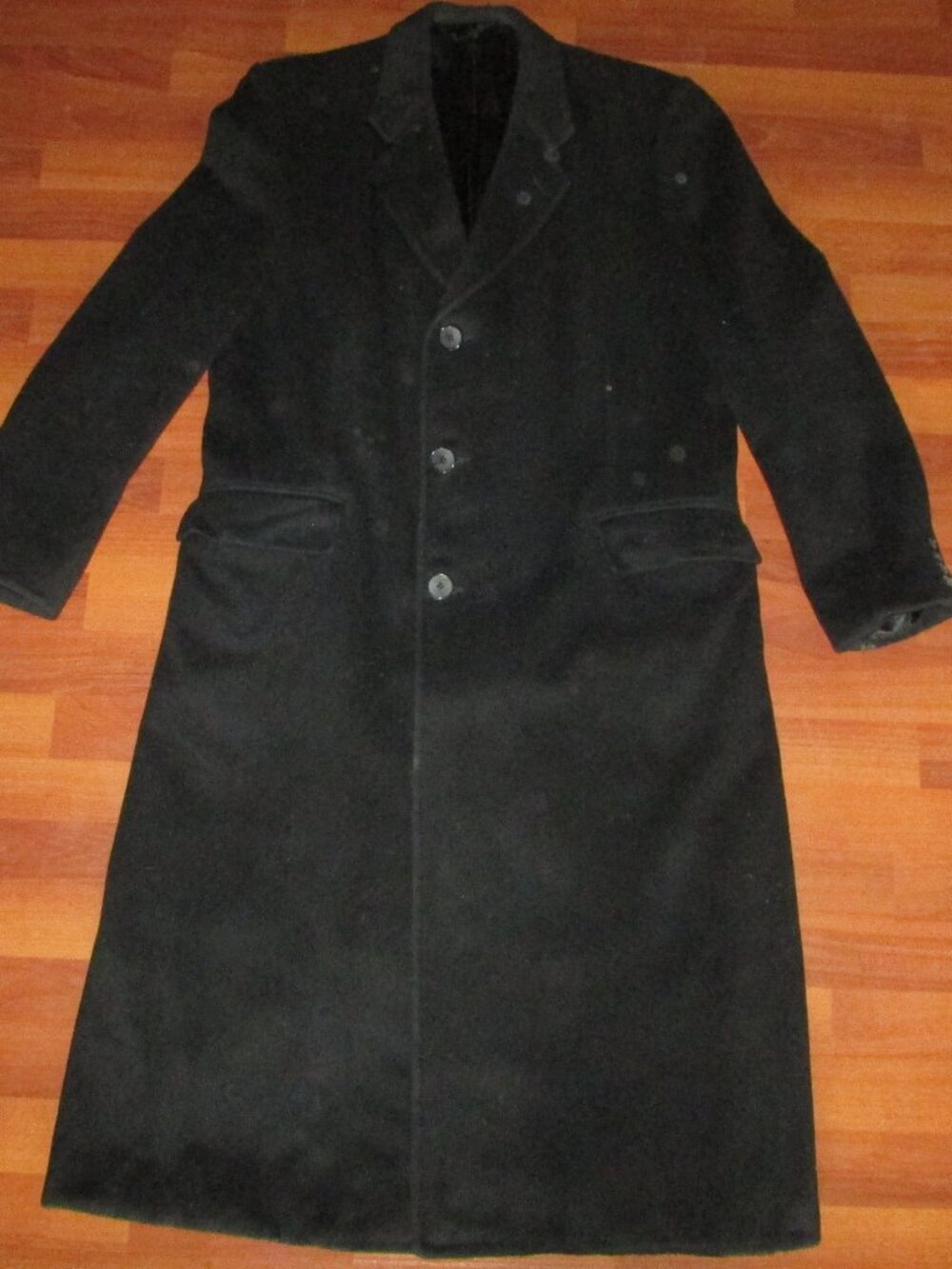 Vintage Black Wool Cashmere Long Winter Overcoat - Mens